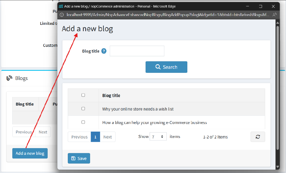 add new blog in blog panel using advanced blog management